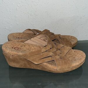 NWOB UGG Lilah suede cork wedge slide on sandals